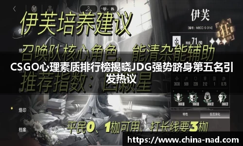 CSGO心理素质排行榜揭晓JDG强势跻身第五名引发热议